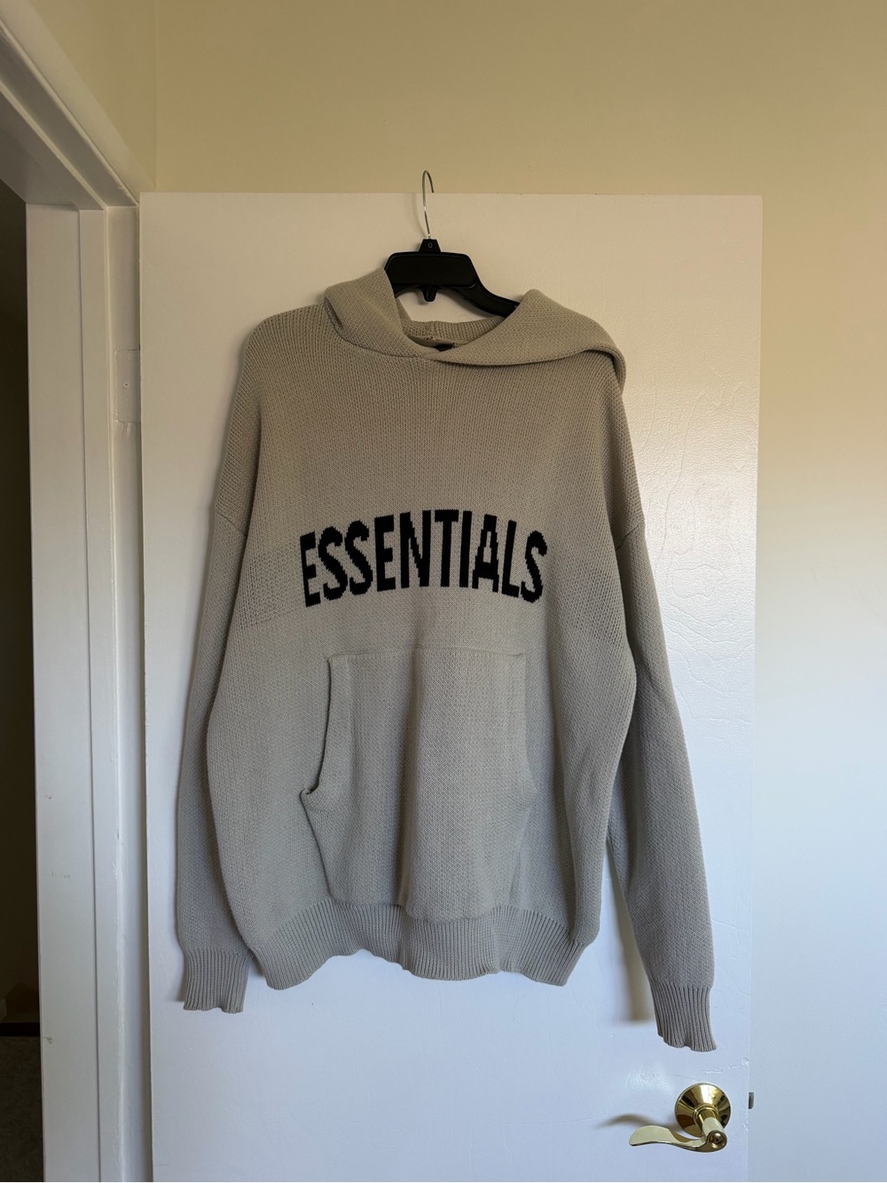 Knit Hoodie in Light Grey with Black Logo